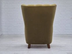 1960s, Danish Highback Armchair, Original Condition, Cotton/wool. -Chairly Shop 0054e2f3 9a23 4236 a976 3e0bc20bc3f1