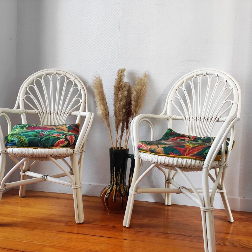 Pair Of Vintage Rattan Armchairs 1970 6 Pair Of Vintage Rattan Armchairs 1970 - Image 4