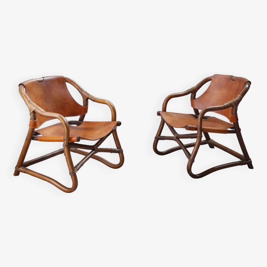 2x Horsnæs "Manilla" Lounge Chairs In Stained Bamboo And Saddle Leather, 1960s Denmark 8 2x Horsnæs "Manilla" Lounge Chairs In Stained Bamboo And Saddle Leather, 1960s Denmark - Image 6