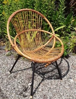 Rattan Armchair - Black Steel Base - Vintage