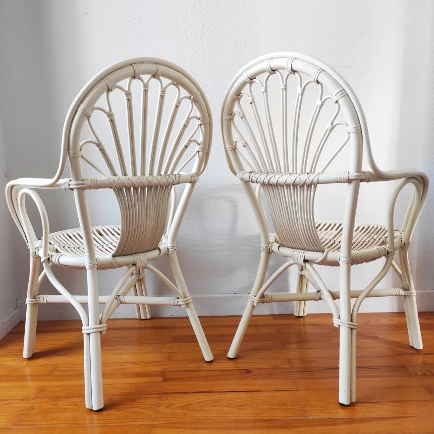 Pair Of Vintage Rattan Armchairs 1970 5 Pair Of Vintage Rattan Armchairs 1970 - Image 3