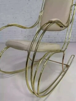 60s Rocking Chair In Brass And Ecru Imitation Leather -Chairly Shop 0cab3a38 0c09 494f 8fa8 db565f6bc9ce