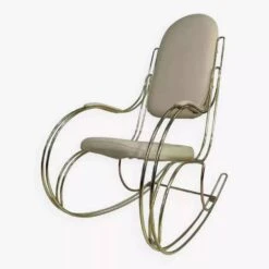 60s Rocking Chair In Brass And Ecru Imitation Leather -Chairly Shop 0e3faa65 dbaa 45f5 a931 149474089ce5