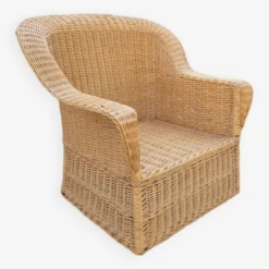 Vintage Wicker Rattan Armchair 1950s Colonial Style