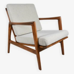 Fauteuil Scandinave Restauré Avec Repose-pieds, Icône Des Années 60, Tissu Marron, Teck -Chairly Shop 0f28bd21 c882 422a 9a8f cbfef0446ce3