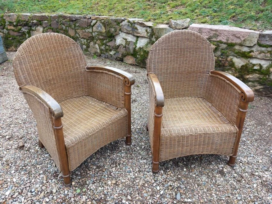 Pair Of Rattan And Wood Armchairs 8 Pair Of Rattan And Wood Armchairs - Image 6