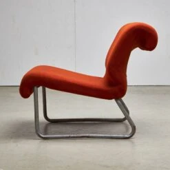 Low Chair On A Tubular Metal Frame With Orange Upholstery, 1970s -Chairly Shop 130ec75d 13c4 4a8e b440 7e36652e3161
