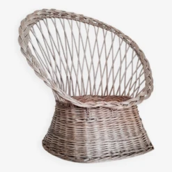 Antique Armchair In Gray Woven Wicker
