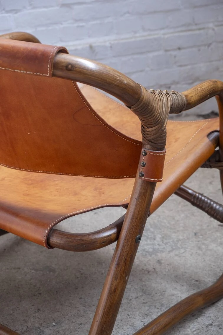 2x Horsnæs "Manilla" Lounge Chairs In Stained Bamboo And Saddle Leather, 1960s Denmark 4 2x Horsnæs "Manilla" Lounge Chairs In Stained Bamboo And Saddle Leather, 1960s Denmark - Image 2