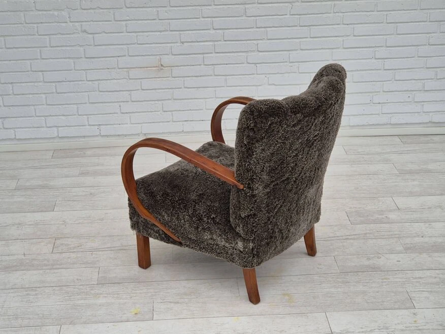 1950s, Danish Design, Reupholstered Armchair, Genuine Sheepskin "Wellington". 20 1950s, Danish Design, Reupholstered Armchair, Genuine Sheepskin "Wellington". - Image 18