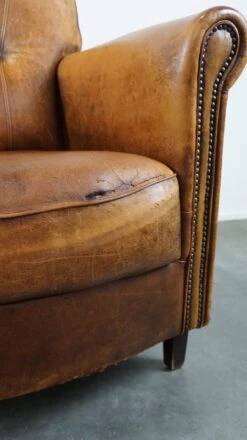 Super Rugged Sheepskin Leather Armchair With A Wonderfully Rugged Look