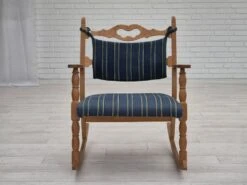 1970s, Danish Design, Oak Wood Rocking Chair With Footstool, Furniture Wool, Original Condition.