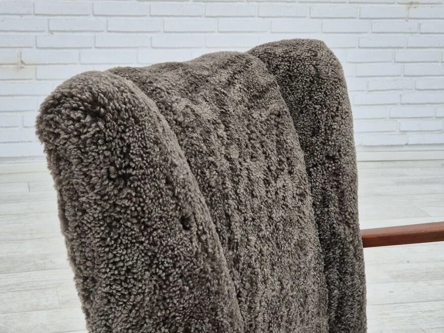 1950s, Danish Design, Reupholstered Armchair, Genuine Sheepskin "Wellington". 8 1950s, Danish Design, Reupholstered Armchair, Genuine Sheepskin "Wellington". - Image 6