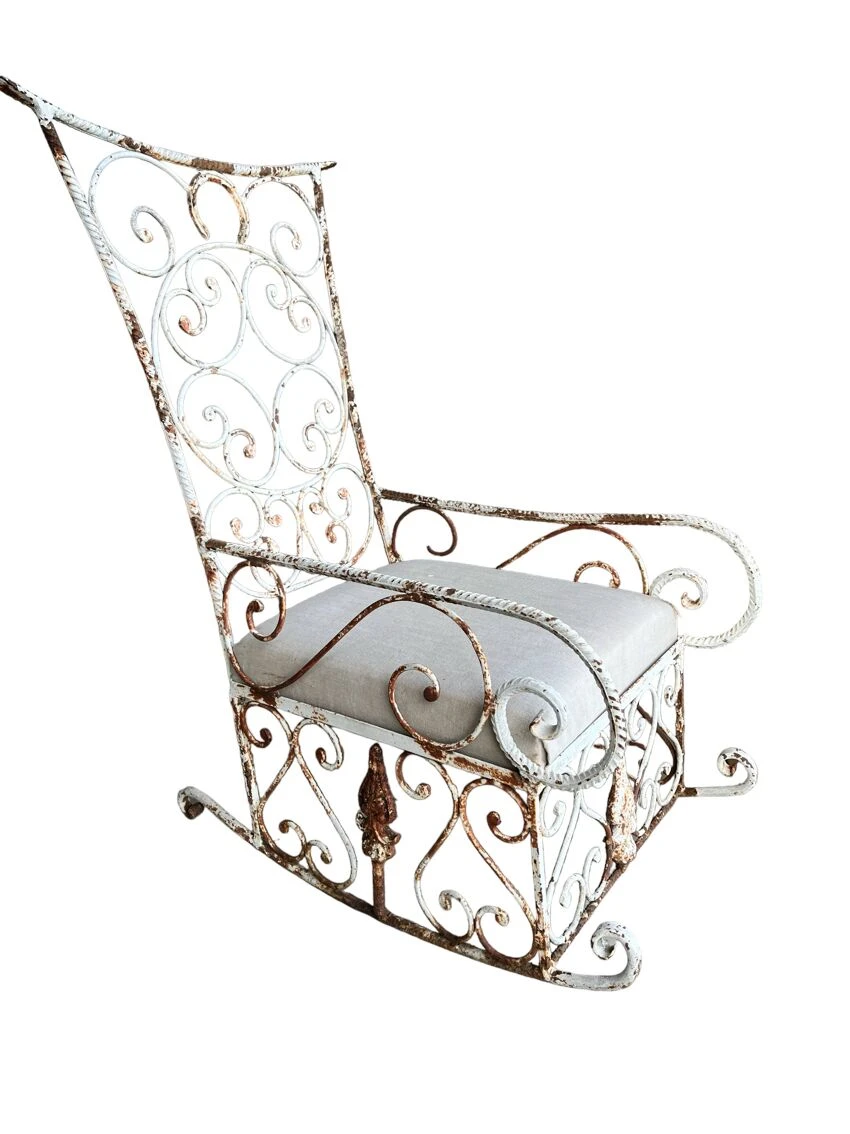 Old Wrought Iron Rocking Garden Armchair Early 20th Century 9 Old Wrought Iron Rocking Garden Armchair Early 20th Century - Image 7