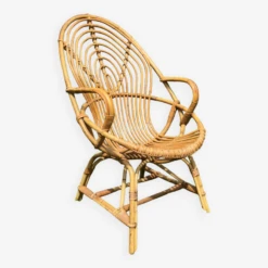 Vintage Ovoid-shaped Rattan Armchair. -Chairly Shop 22ea708e bff7 442e b95d b96ee1857ef1