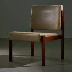 Angular, Teak Wood And Leather Chair With Copper Details, 1970s