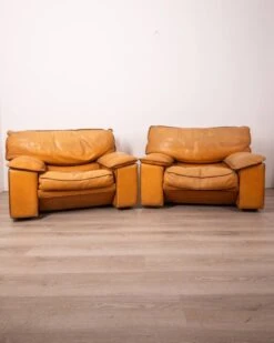 Pair Of Vintage 70's Armchairs In Beige Leather Design Ferruccio Brunati -Chairly Shop 282ac871 f2bb 4153 8d72 bec53b61b90d