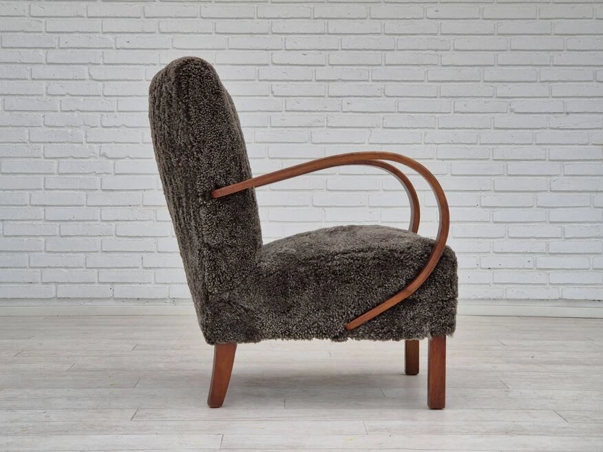 1950s, Danish Design, Reupholstered Armchair, Genuine Sheepskin "Wellington". 5 1950s, Danish Design, Reupholstered Armchair, Genuine Sheepskin "Wellington". - Image 3