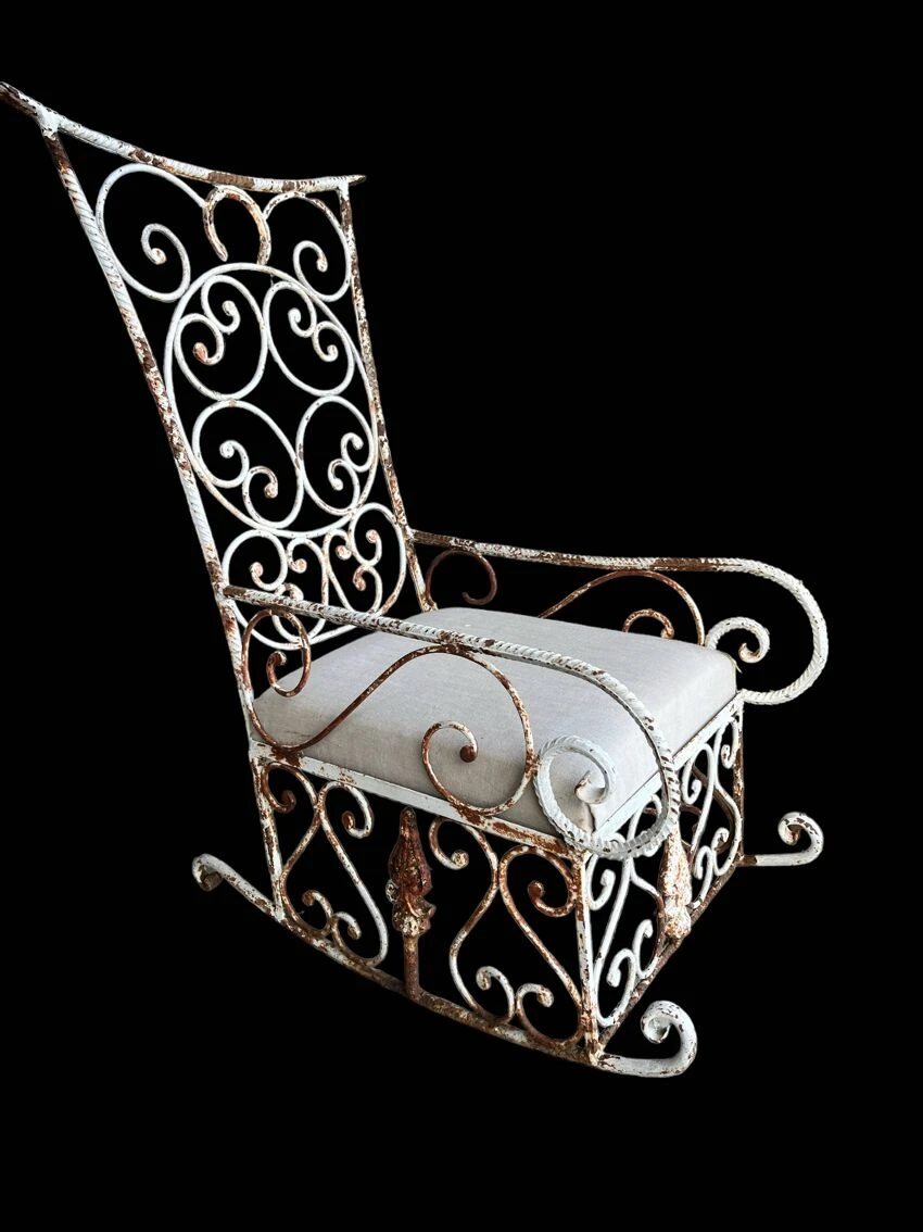 Old Wrought Iron Rocking Garden Armchair Early 20th Century 11 Old Wrought Iron Rocking Garden Armchair Early 20th Century - Image 9