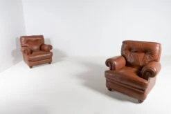 Pair Of Brown Leather Club Armchairs From 1970’s, Italy -Chairly Shop 2fa5df5c f56a 47d7 a38f 0250cfa7ceee