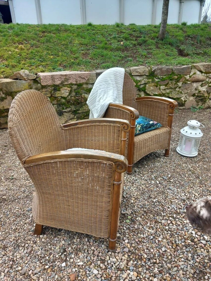 Pair Of Rattan And Wood Armchairs 7 Pair Of Rattan And Wood Armchairs - Image 5