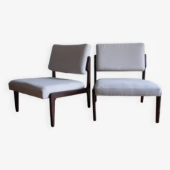 Pair Of 50s Low Chairs In Wood And Fabric -Chairly Shop 33cdbfde a5be 4058 adaf 90f8f8e058ab