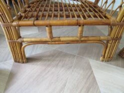 Vintage - Set Of 2 Bamboo And Woven Rattan Armchairs With Cushions - Natural Color - 1980s
