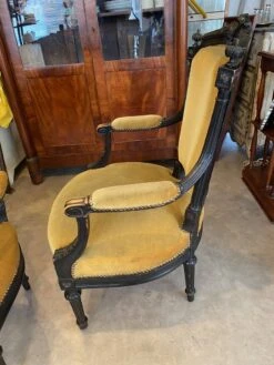 Pair Of Louis Xvi Style Bergeres Armchairs Late 19th Century Ocher Velvet Fabric -Chairly Shop 353ccdd2 a416 4dd5 afb1 5b140c5eb2fd