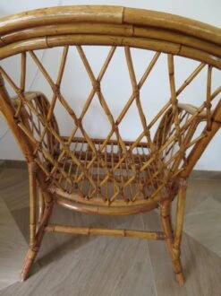 Vintage - Set Of 2 Bamboo And Woven Rattan Armchairs With Cushions - Natural Color - 1980s -Chairly Shop 36a5c517 7003 45a3 9f73 789a75876959