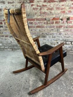 PJ Muntendam Rocking Chair In Teak And Rattan Vintage 1950