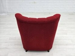 1960s, Danish Relax Armchair, Original Condition, Red Cotton/wool, Oak Wood.