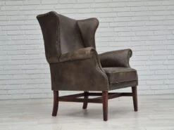 1970s, Vintage Wingback Armchair, Original Condition, Leather, Beech Wood. -Chairly Shop 3aa0f5d9 3bdd 4bf1 b75f d58fa3dfed26