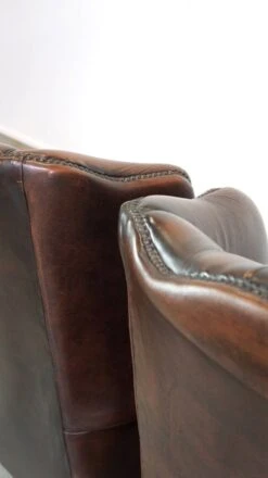 Set Of 2 Beautiful Dark Brown English Leather Chesterfield Wingback Armchairs