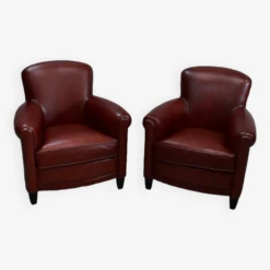 Pair Of Small Club Armchairs In Sheepskin Leather - Reproduction -Chairly Shop 3cb1d54f e773 4644 8e89 e755ddaeaebd