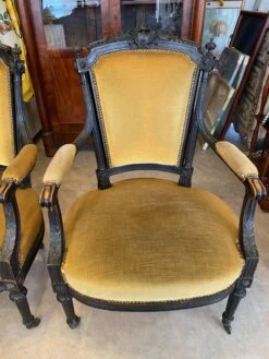 Pair Of Louis Xvi Style Bergeres Armchairs Late 19th Century Ocher Velvet Fabric -Chairly Shop 3ceb54e2 6f50 4705 925c 4eac2ba2465b