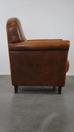 Charming And Rugged Sheepskin Leather Armchair, Large Model
