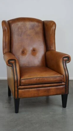 Large Sheepskin Leather Wingback Armchair In Good Condition, English Style 15 Large Sheepskin Leather Wingback Armchair In Good Condition, English Style -Chairly Shop 3ddc2b7d 6961 4800 b711 067a643661af