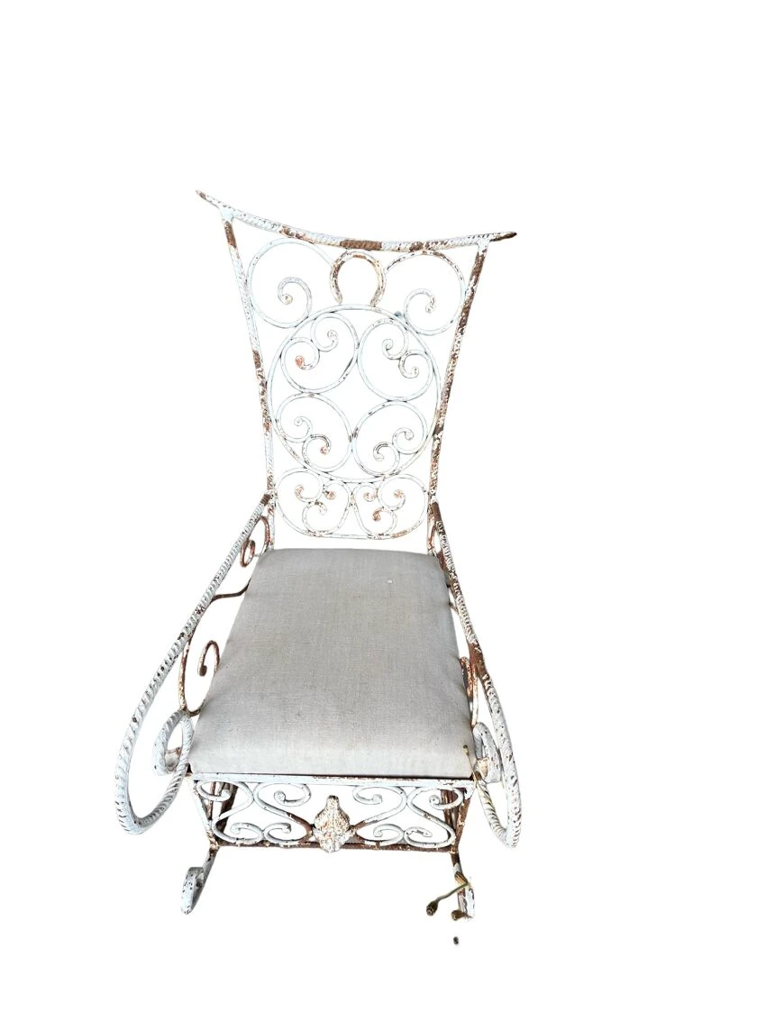 Old Wrought Iron Rocking Garden Armchair Early 20th Century 6 Old Wrought Iron Rocking Garden Armchair Early 20th Century - Image 4