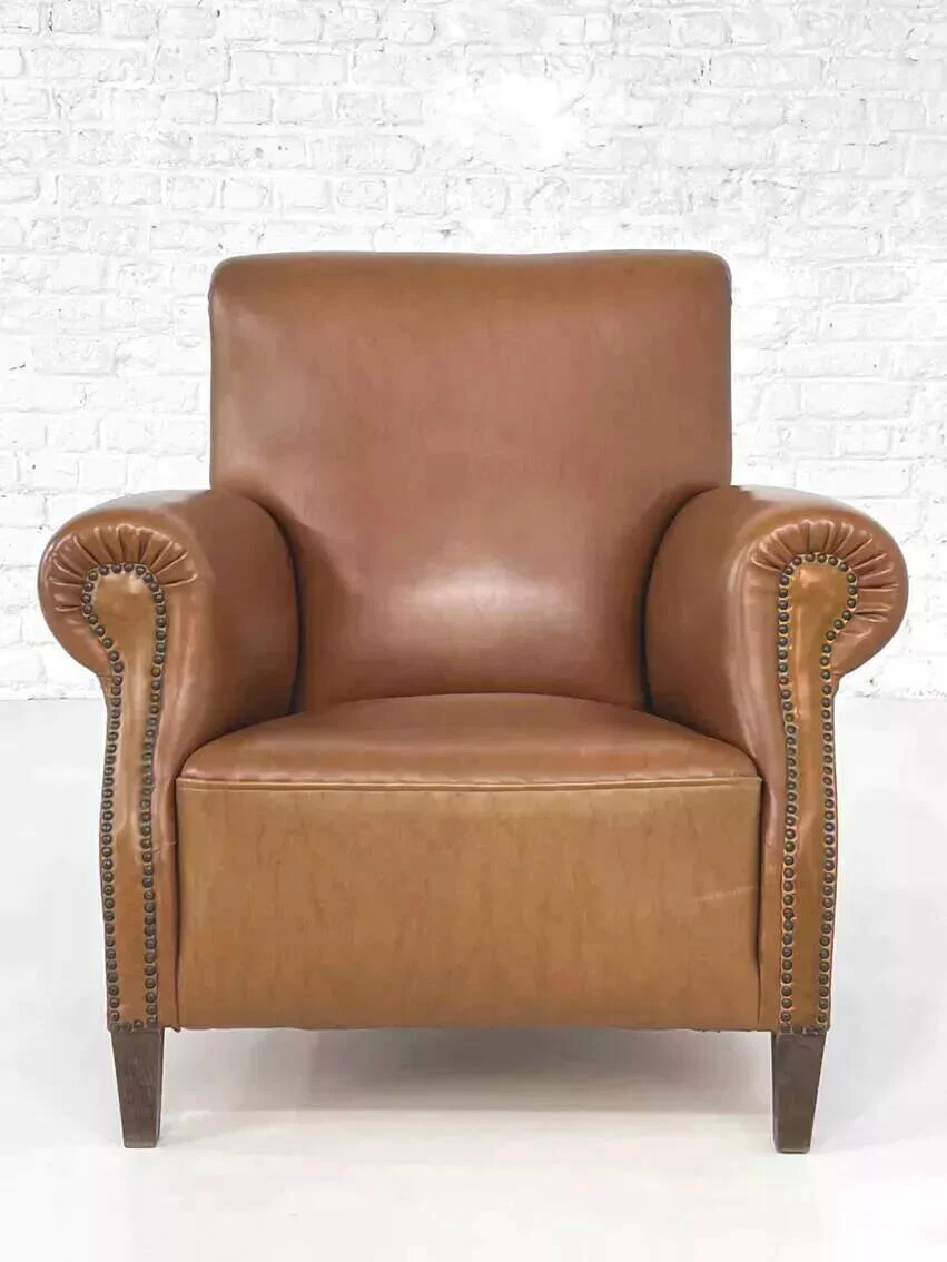 50s Club Armchair In Imitation Leather And Wood 5 50s Club Armchair In Imitation Leather And Wood - Image 3