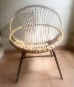 Rattan Armchair - Black Steel Base - Vintage -Chairly Shop 41aeb57b 00a2 4ba3 b951 9eb762cb6bc3