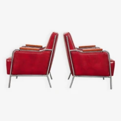 Fauteuils Vintage En Cuir Bordeaux De Style Bauhaus Par József Peresztegi, Hongrie 1950, -Chairly Shop 45b14411 8e1f 44c7 87b8 dcd2741198e3