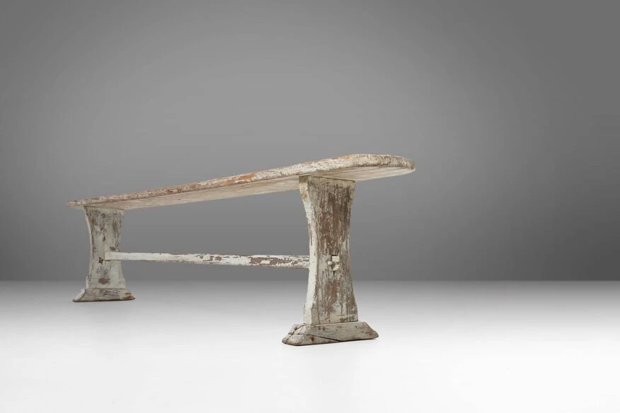 Beautifully Crafted Industrial Bench With A Wooden Top And White Paint, France Ca. 1900 11 Beautifully Crafted Industrial Bench With A Wooden Top And White Paint, France Ca. 1900 - Image 9