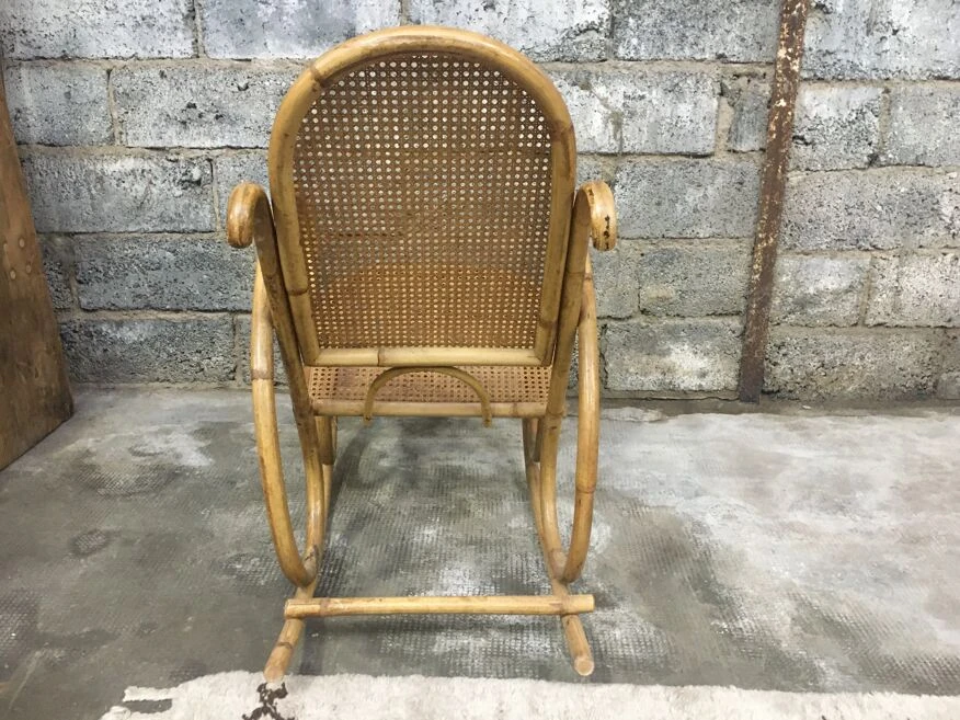 Rocking-chair In Bamboo Rattan And Vintage Wicker 1950 14 Rocking-chair In Bamboo Rattan And Vintage Wicker 1950 - Image 12