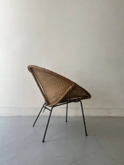 Basket Armchair In Rattan And Black Metal, Design 1950 -Chairly Shop 50d61f97 7dd1 47f1 8942 a814c5c537b7