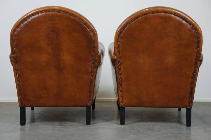 Set Of Two Sheep Leather Art Deco Style Design Armchairs With A Beautiful Patina 4 Set Of Two Sheep Leather Art Deco Style Design Armchairs With A Beautiful Patina - Image 2
