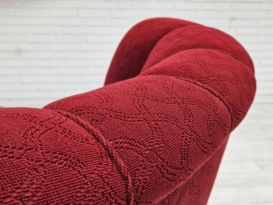 1960s, Danish Relax Armchair, Original Condition, Red Cotton/wool, Oak Wood. 5 1960s, Danish Relax Armchair, Original Condition, Red Cotton/wool, Oak Wood. - Image 3