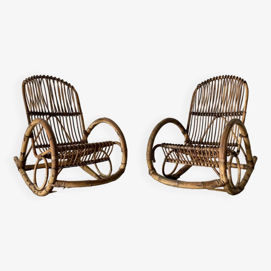 Pair Of Rattan Rocking Chairs 4 Pair Of Rattan Rocking Chairs - Image 2
