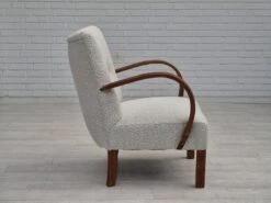 1960s, Reupholstered Danish Art-deco Armchair, Beech Wood, Leather.