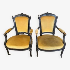 Pair Of Louis Xvi Style Bergeres Armchairs Late 19th Century Ocher Velvet Fabric -Chairly Shop 5550eab8 c079 46c5 82c6 9ac29266c1da