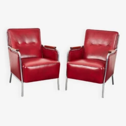 Fauteuils Vintage En Cuir Bordeaux De Style Bauhaus Par József Peresztegi, Hongrie 1950, -Chairly Shop 557d9436 fa68 4cab a588 422515e13243